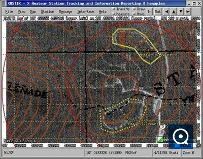 Xastir 2.0 : "ICS and SAR Objects on air photo with contour lines from DRG"