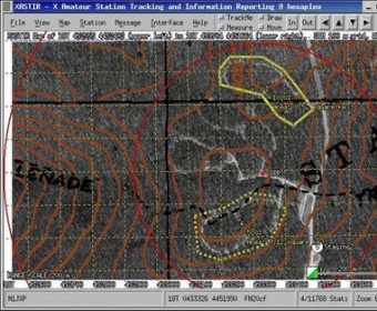 "ICS and SAR Objects on air photo with contour lines from DRG"