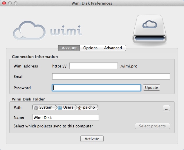 Wimi Disk 1.0 : Main Window