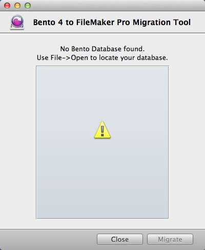 Bento 4 to FileMaker Pro Migration Tool 1.0 : Main window