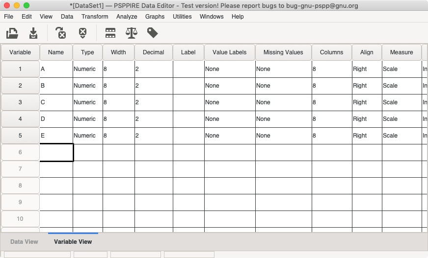 PSPP 1.3 : Main Screen - Variable View