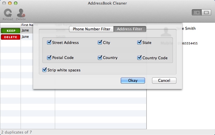 AddressBook Cleaner 2.8 : Selecting Address Filter