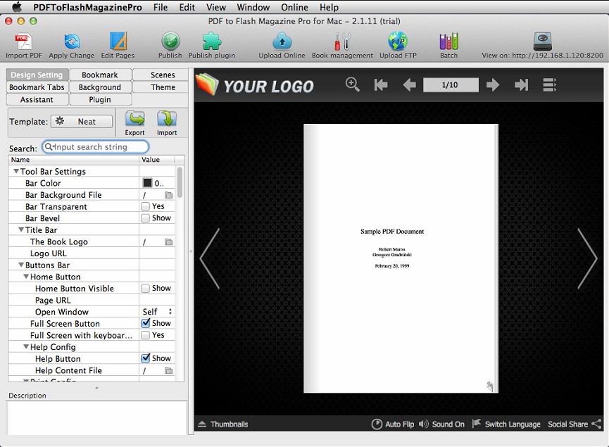 PDF to Flash Magazine Pro for Mac 2.1 : Main window