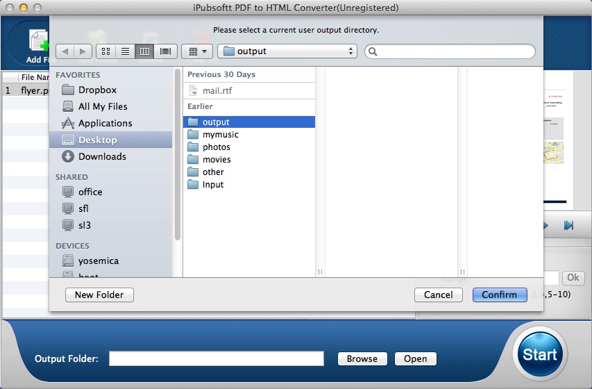 iPubsoft PDF to HTML Converter 2.1 : Selecting Destination Folder