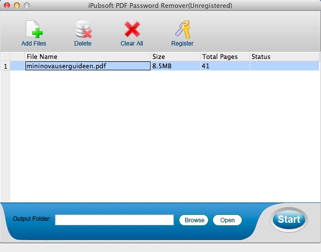iPubsoft PDF Password Remover 2.1 : Main Window
