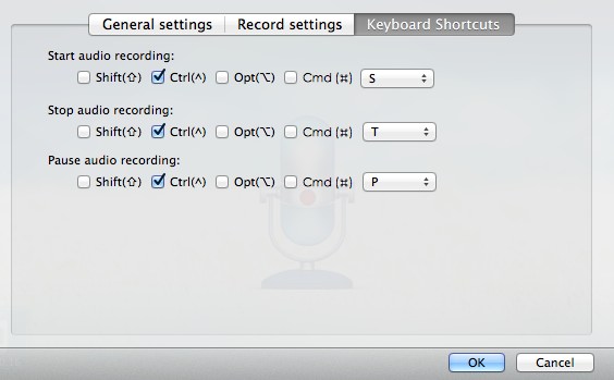 Apowersoft Audio Recorder for Mac 1.2 : Shortcuts Options