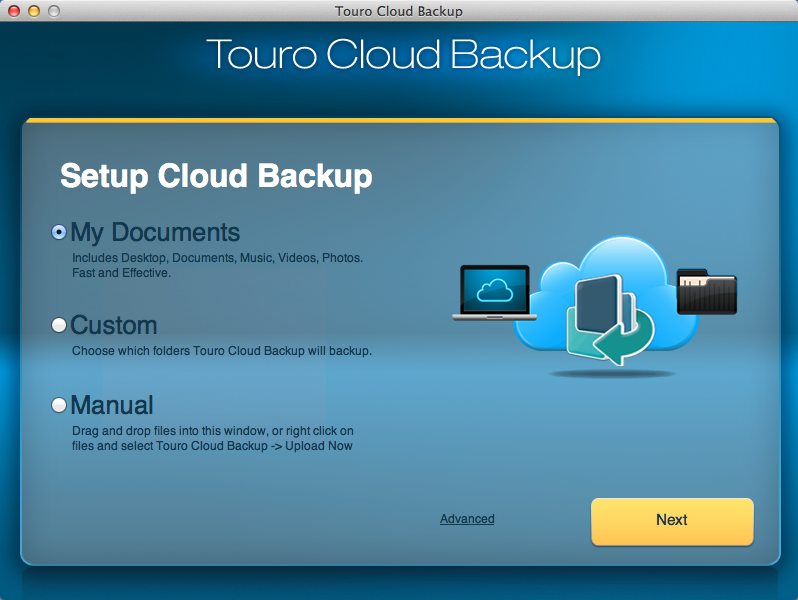 Touro Cloud Backup 1.0 : Main window