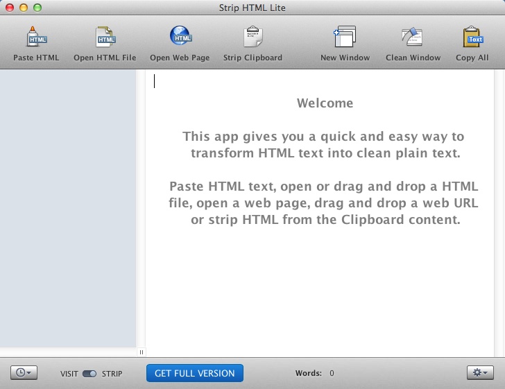 Strip HTML Lite 2.0 : Main Window