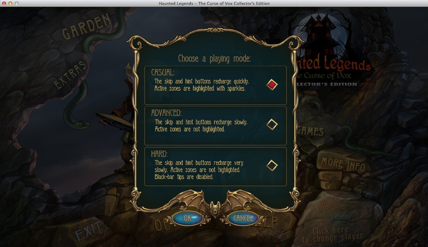 Haunted Legends: The Curse of Vox Collector's Edition : Selecting Game Mode