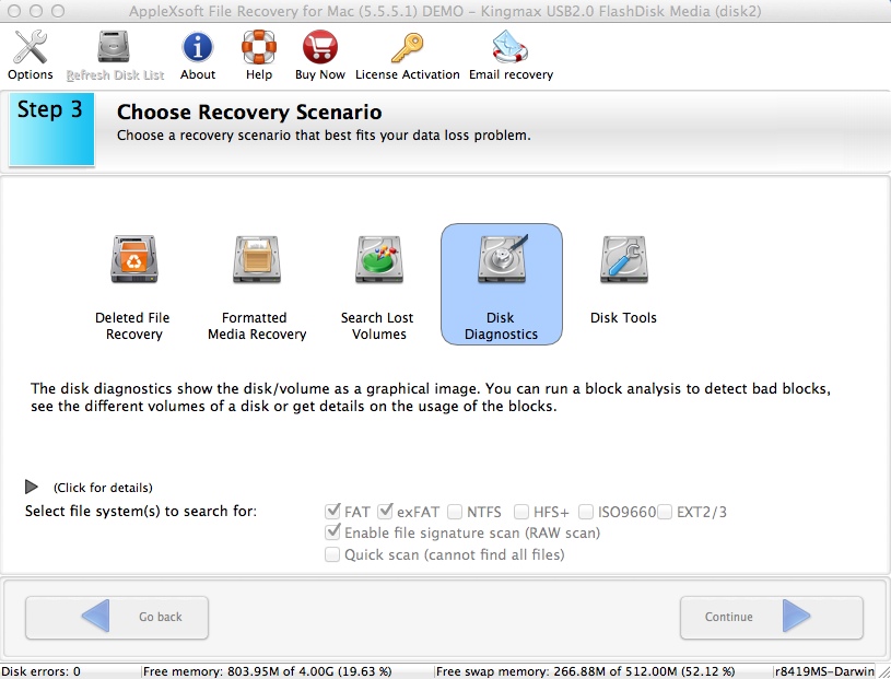 AppleXsoft File Recovery for Mac 5.5 : Selecting Recovery Scenario