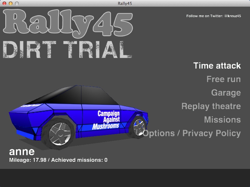 Rally45 1.3 : Main Menu