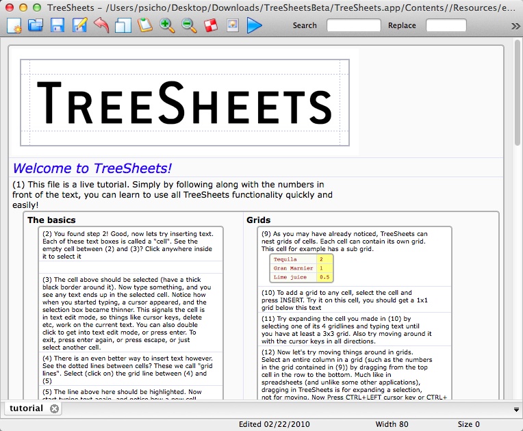 TreeSheets 1.0 beta : Main Window