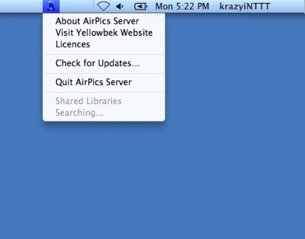AirPics Server 1.1 : Menu Bar Window