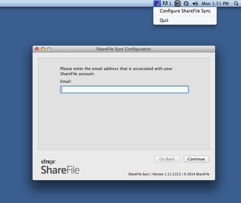 ShareFile Sync for Mac 1.1 : Main window