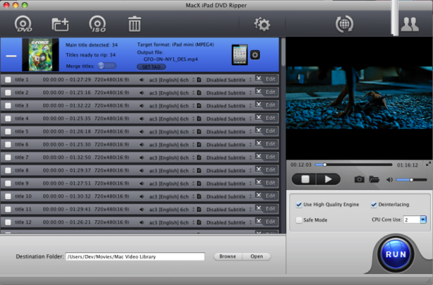 MacX iPad DVD Ripper 4.0 : Main Window