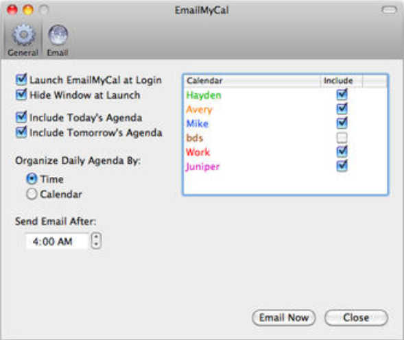 EmailMyCal 1.0 : Main Window
