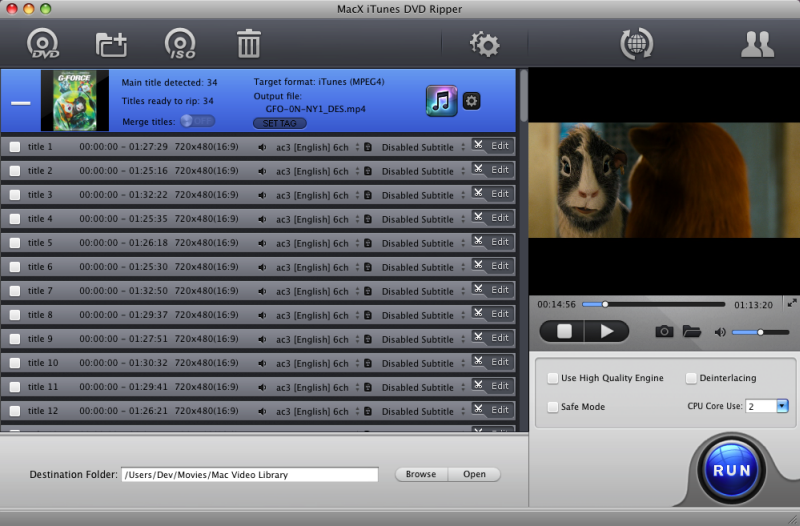MacX iTunes DVD Ripper 4.0 : Main Window