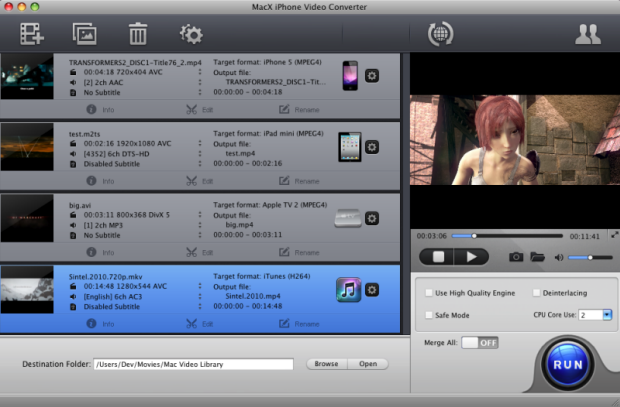MacX iPhone Video Converter 4.0 : Main Window