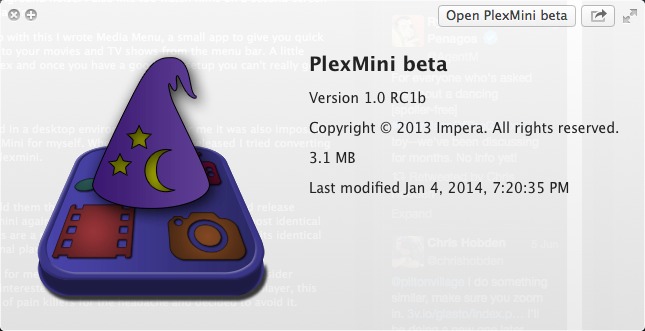 PlexMini 1.0 beta : About Window