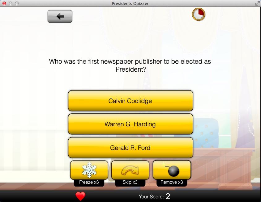 Presidents Quizzer 1.1 : Gameplay Window
