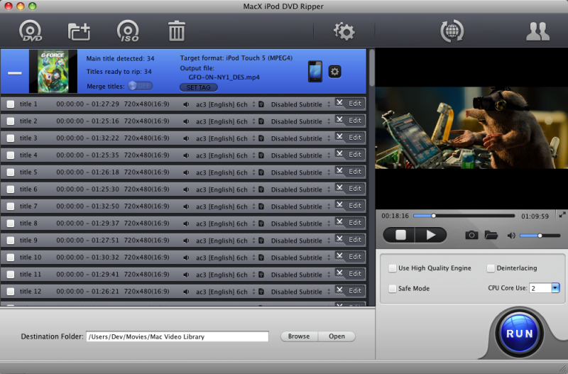 MacX iPod DVD Ripper 4.0 : Main Window