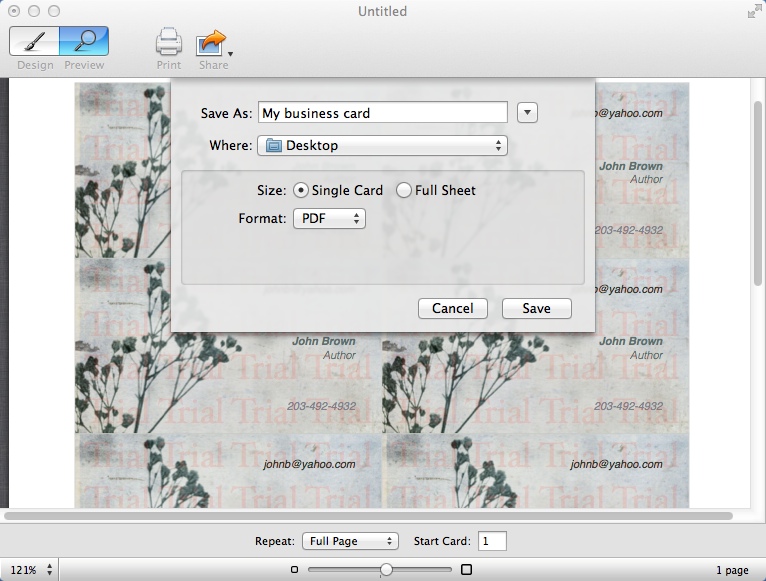 Business Card Shop 5.0 : Exporting Result