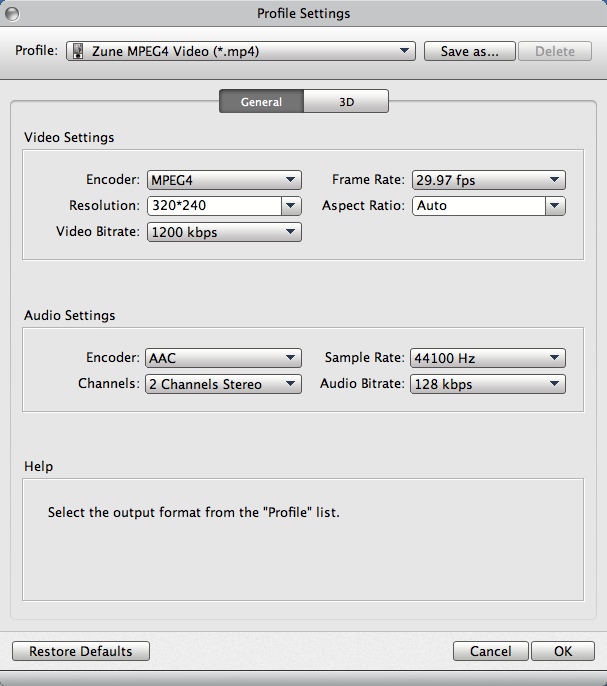 Aiseesoft HD Converter for Mac 6.3 : Configuring Profile Settings