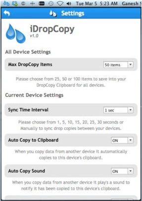 iDropCopy 1.1 : Main window