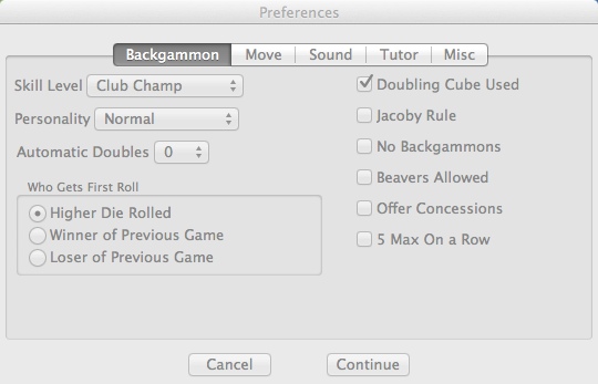 Absolute Backgammon 8.5 : Program Preferences