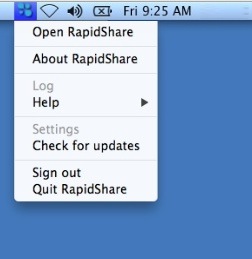 RapidShare 0.9 beta : Menu Bar Window
