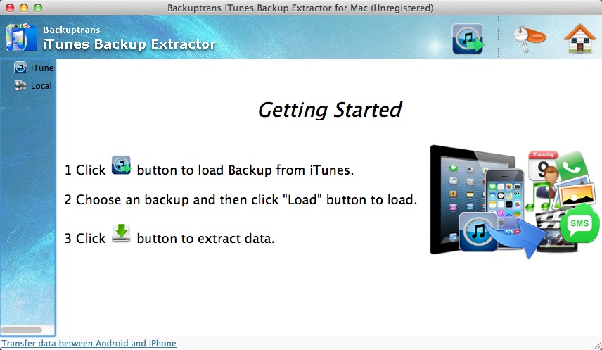 Backuptrans iTunes Backup Extractor 3.1 : Main Window