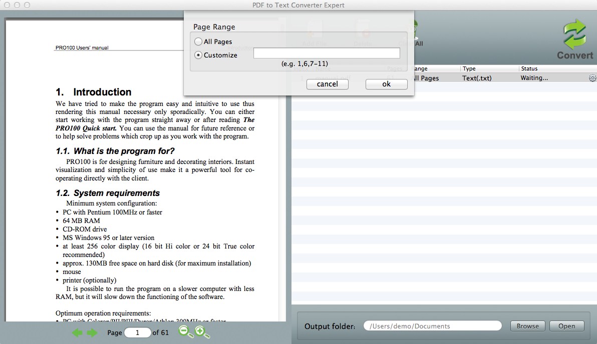 PDF to Text Converter Expert 2.5 : Page Range Options