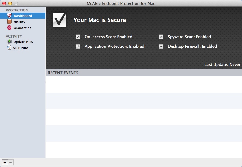 McAfee Endpoint Protection for Mac 2.1 : Main Menu Window