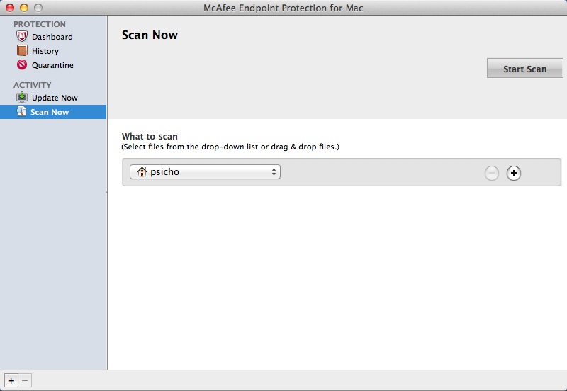 McAfee Endpoint Protection for Mac 2.1 : Scanning Window