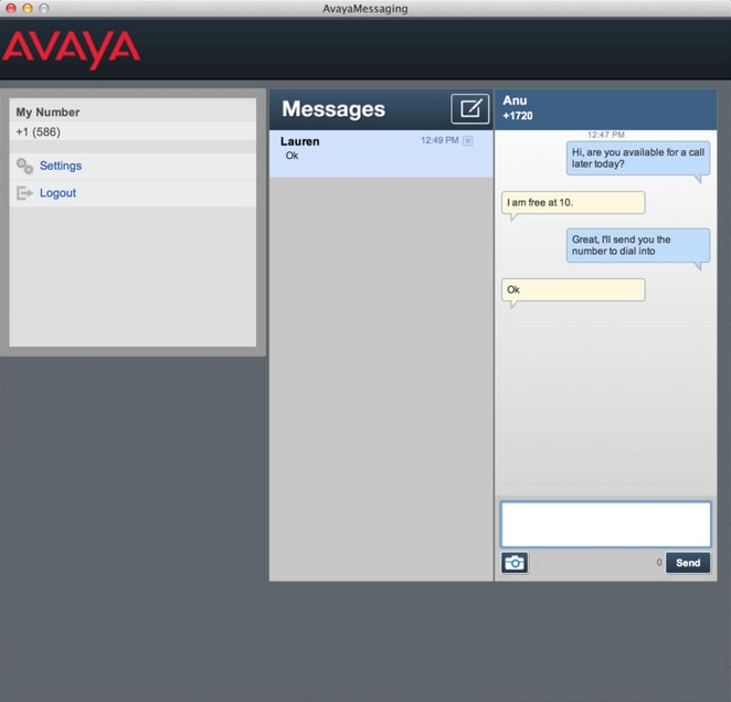 Avaya Messaging Service 1.0 : Main Window