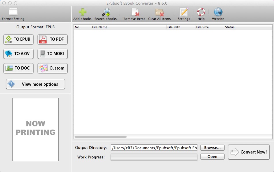 Epubsoft Ebook Converter 8.6 : Main window