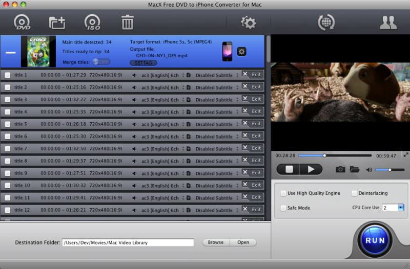 MacX DVD to iPhone Converter Mac 4.0 : Main Window