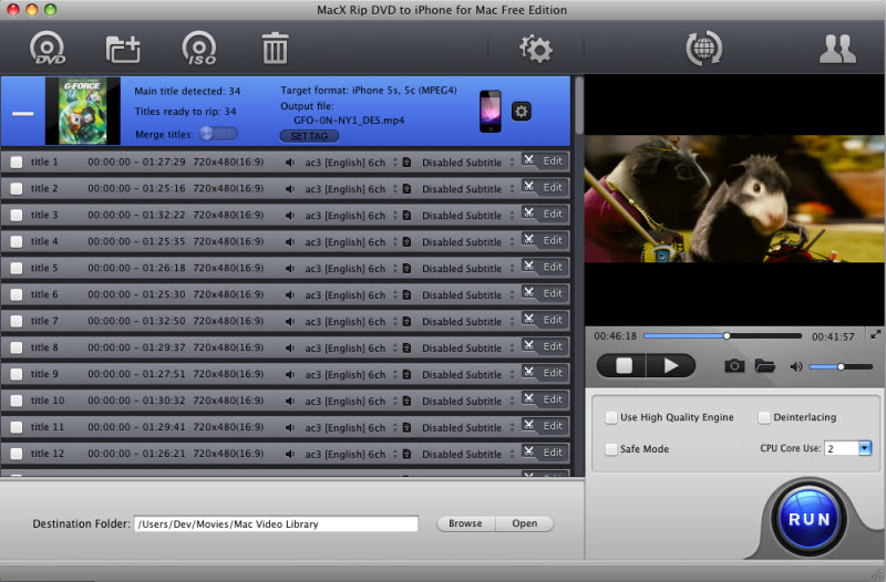 MacX Rip DVD to iPhone for Mac Free 4.0 : Main Window
