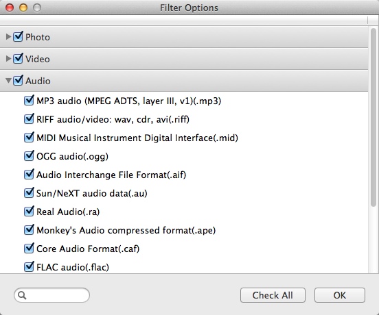 Jihosoft File Recovery for Mac 2.0 : Selecting File Formats For Scanning