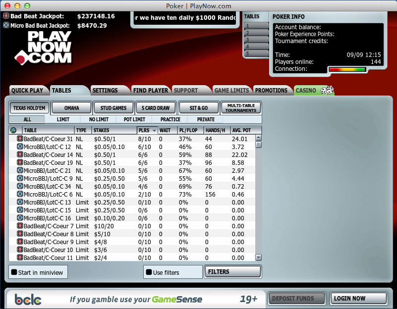 Poker | PlayNow.com 3.0 : Gameplay Window