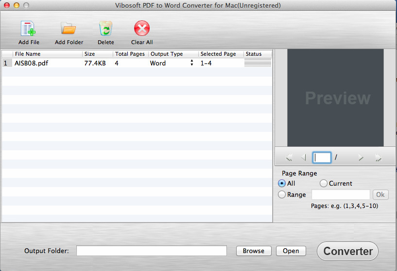 Vibosoft PDF to Word Converter for Mac 2.1 : Main Window