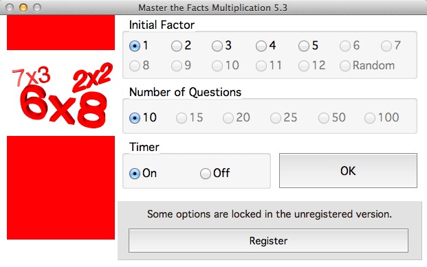 Master the Facts Multiplication 5.3 : Main Window