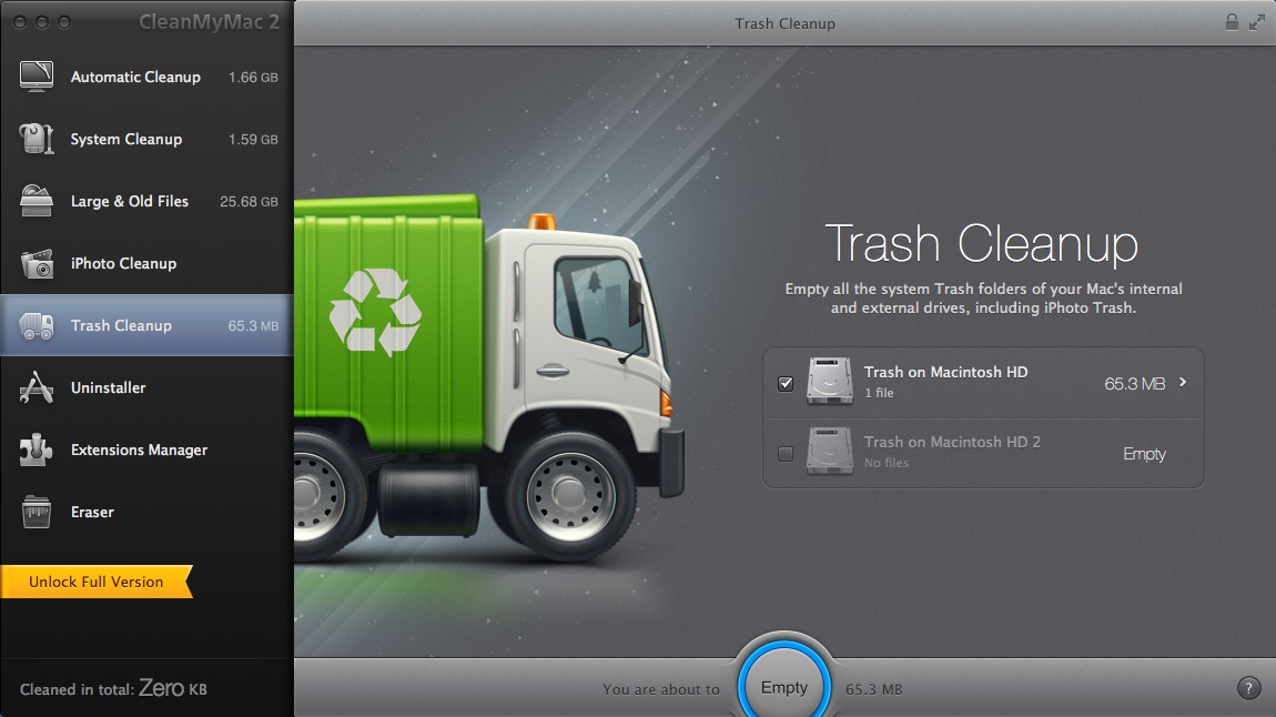 CleanMyMac 2.2 : Trash Cleanup Window