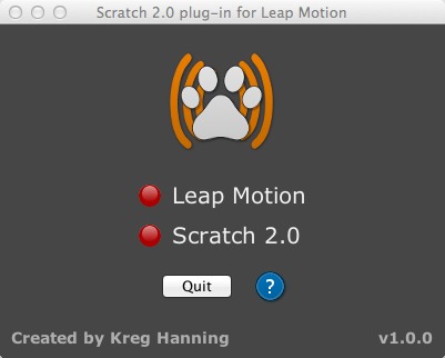 Scratch 2.0 Plug-in for Leap Motion 1.0 : Main Window