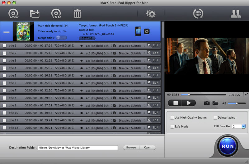 MacX Free iPod Ripper for Mac 4.0 : Main Window