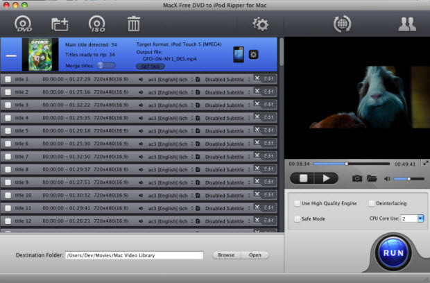 MacX Free DVD to iPod Ripper for Mac 4.0 : Main Window