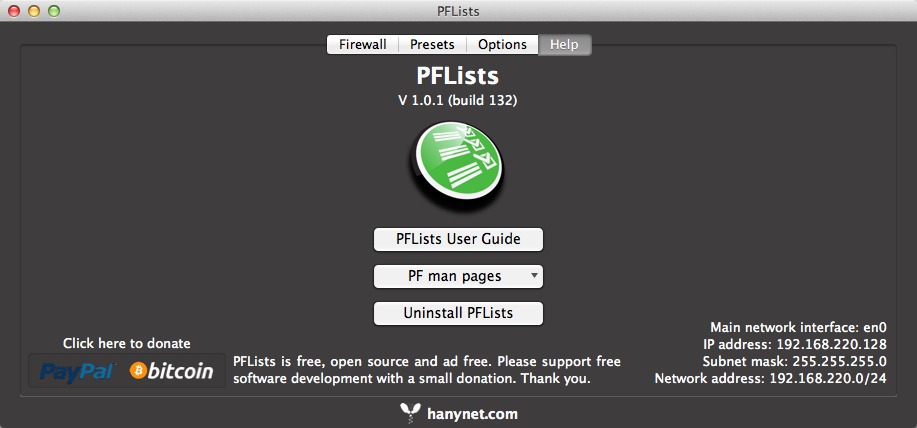 PFLists 1.0 : Main Window