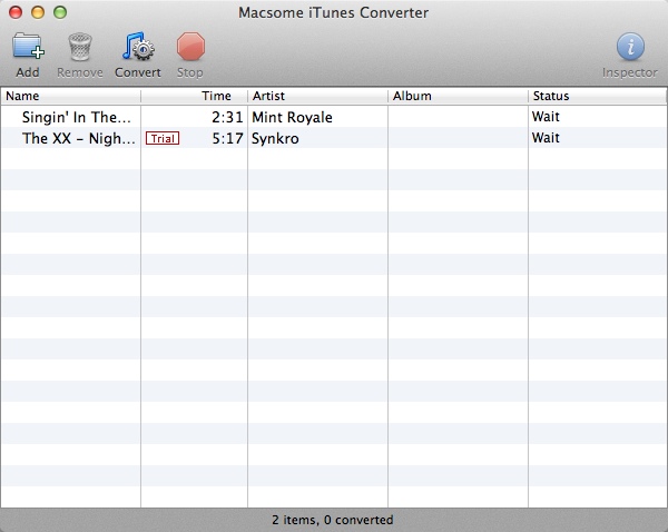 Macsome iTunes Music Converter 1.6 : Main Window