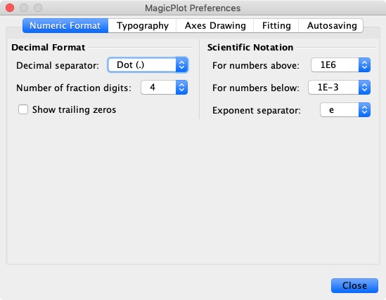 MagicPlotStudent 2.9 : Numeric Format Preferences 