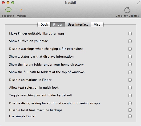 MacUtil 4.5 : Configuring Finder Settings